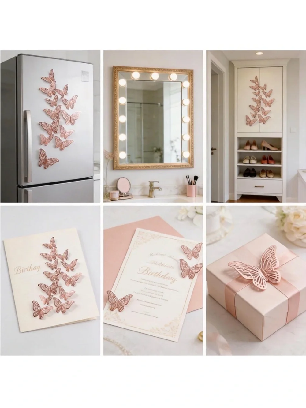 💞 New 12-Piece 3D Rose Gold Adhesive Butterfly Craft & Wall Decor Set